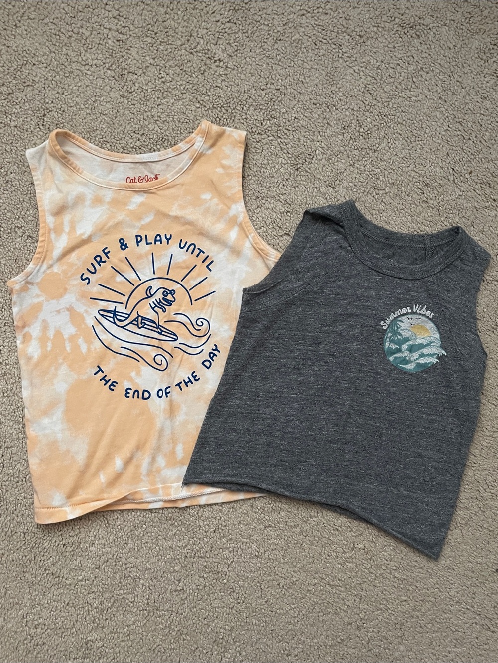 Cat & Jack Peach Tie-Dye Surf Tank Top with Navy Graphic